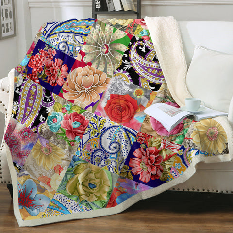 Image of Multi Mandala & Flowers Checkerboard SWMT4296 Fleece Blanket