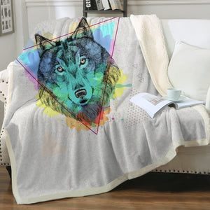 Colorful Splash Watercolor Wolf SWMT4299 Fleece Blanket