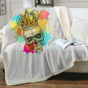 Watercolor Splash King Crown Skull SWMT4319 Fleece Blanket