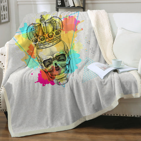 Image of Watercolor Splash King Crown Skull SWMT4319 Fleece Blanket
