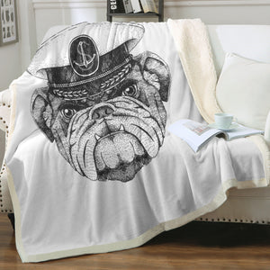 B&W Ship Captain Dog SWMT4323 Fleece Blanket