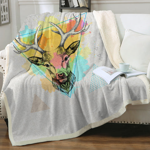 Image of Colorful Splash Vintage Deer Triangle SWMT4327 Fleece Blanket
