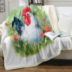 White Chicken Watercolor Painting SWMT4331 Fleece Blanket