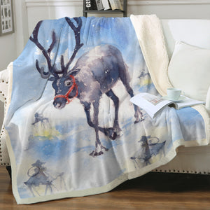 Snow Little Deer Watercolor Painting SWMT4332 Fleece Blanket
