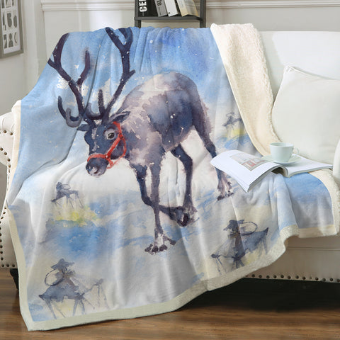 Image of Snow Little Deer Watercolor Painting SWMT4332 Fleece Blanket