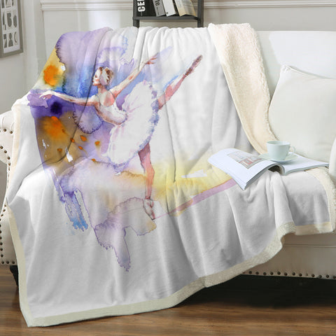 Image of Ballet Dancing Lady Watercolor Painting SWMT4333 Fleece Blanket