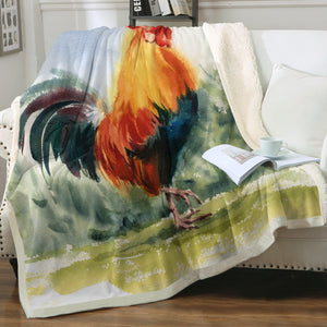 Rooster Watercolor Painting SWMT4334 Fleece Blanket