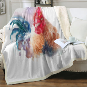 Rooster White Theme Watercolor Painting SWMT4399 Fleece Blanket