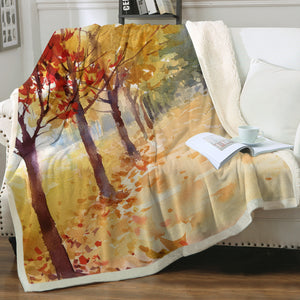 Summer Maple Trees Forest Watercolor Painting SWMT4400 Fleece Blanket