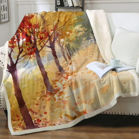 Image of Summer Maple Trees Forest Watercolor Painting SWMT4400 Fleece Blanket