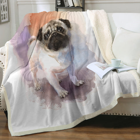 Image of White Pug Colorful Theme Watercolor Painting SWMT4403 Fleece Blanket