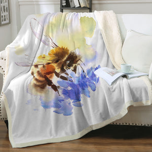 Flying Bee Watercolor Painting SWMT4405 Fleece Blanket