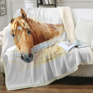 Brown Horse Watercolor Painting SWMT4406 Fleece Blanket
