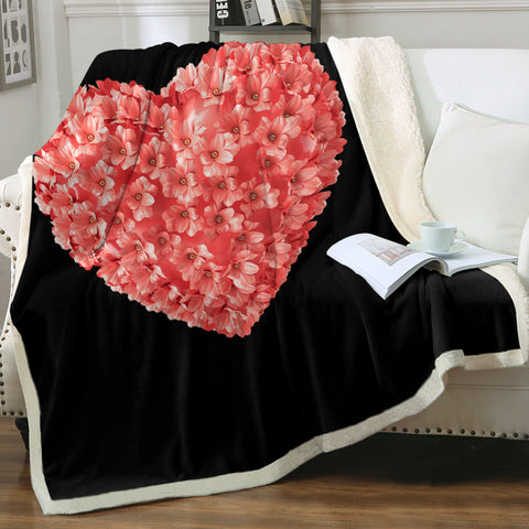 Image of Multi Pink Flowers In Heart Shape Black Theme SWMT4414 Fleece Blanket