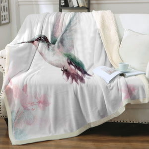 Flying Green Sunbird Watercolor Painting SWMT4415 Fleece Blanket