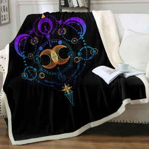 Galaxy Moon Gradient Mint & Purple Zodiac Black Theme SWMT4416 Fleece Blanket