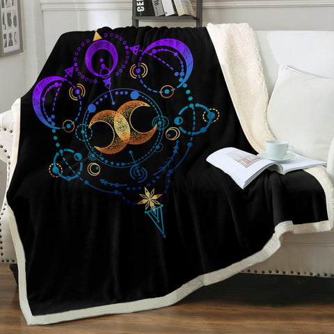 Image of Galaxy Moon Gradient Mint & Purple Zodiac Black Theme SWMT4416 Fleece Blanket
