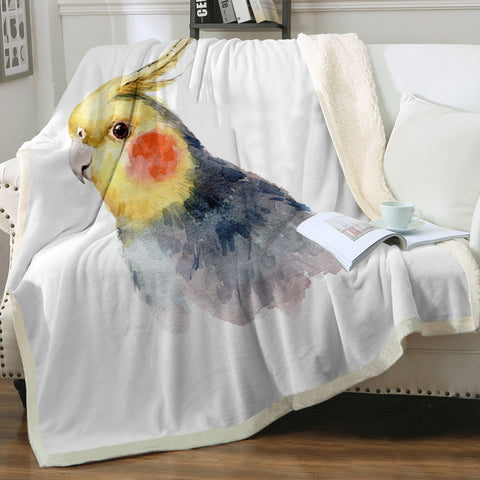 Image of Yellow & Black Parrot White Theme Watercolor Painting SWMT4417 Fleece Blanket