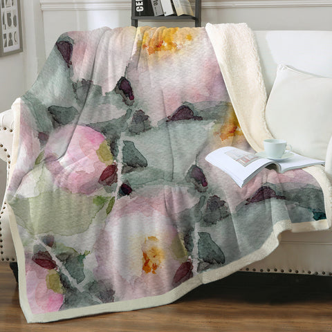 Image of Pink Lotus & Green Leaves Watercolor Painting SWMT4418 Fleece Blanket