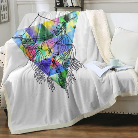 Image of Dreamcatcher Sketch Colorful Triangles Background SWMT4422 Fleece Blanket
