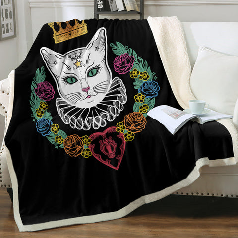 Image of Colorful Flowers & White Cat Crown SWMT4427 Fleece Blanket