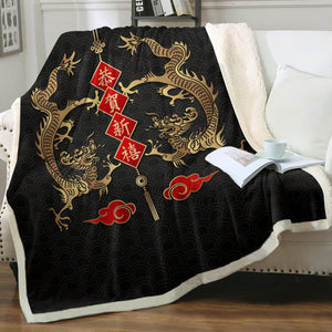 Twin Chinese Golden Dragon SWMT4429 Fleece Blanket
