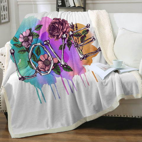 Image of Vintage Roses Love Bone Watercolor Background SWMT4434 Fleece Blanket