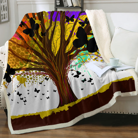 Image of Colorful Huge Tree and Multi Butterflies SWMT4440 Fleece Blanket