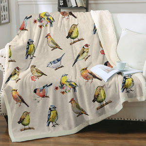 Multi Colorful Bird Collection Cream Theme SWMT4446 Fleece Blanket