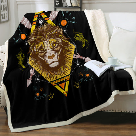 Image of Vintage Lion Arrows Aztec Illustration SWMT4447 Fleece Blanket