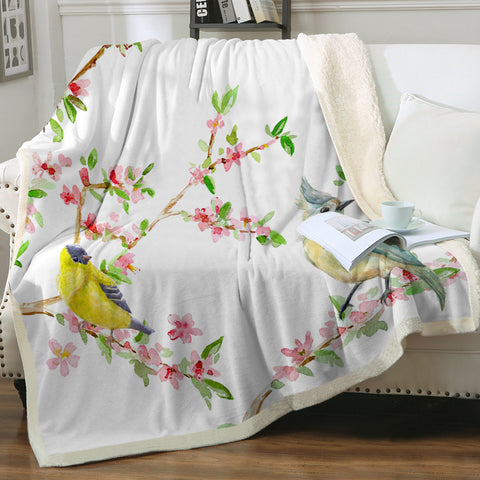 Image of Birds On Blossom Branchs SWMT4492 Fleece Blanket