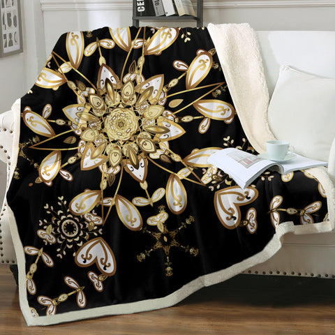 Image of Big Royal Golden & White Mandala SWMT4512 Fleece Blanket