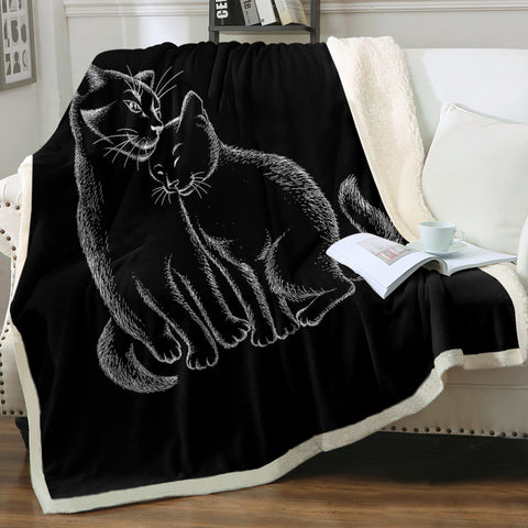 Image of Loving Cats White Sketch Black Theme SWMT4513 Fleece Blanket