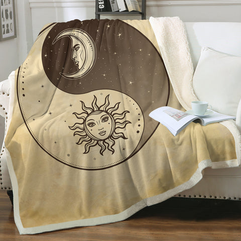 Image of Retro Yin Yang Sun and Moon Face SWMT4519 Fleece Blanket