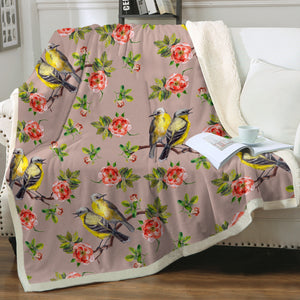 Couple Sunbird and Pink Flowers SWMT4533 Fleece Blanket