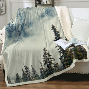 Pine Plants Fog Landscape SWMT4539 Fleece Blanket