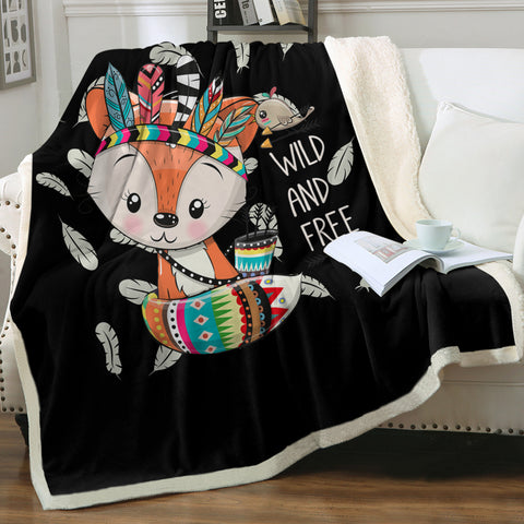 Image of Cute Cartoon Aztec Fox - Wild & Free SWMT4541 Fleece Blanket