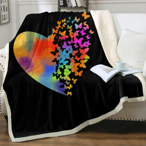 Colorful Faded Butterfly Heart Shape SWMT4543 Fleece Blanket