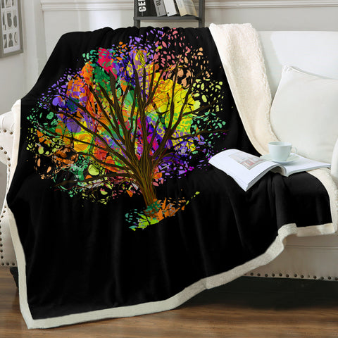 Image of Multicolor Big Tree Black Theme SWMT4577 Fleece Blanket