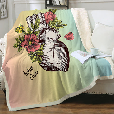 Image of Boho Chic Vintage Floral Heart Sketch SWMT4578 Fleece Blanket