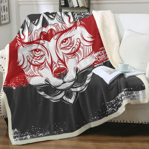 Vintage Wolf Grey & Red Brush SWMT4582 Fleece Blanket