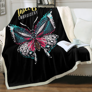 Colorful Butterfly Embroidery Effect SWMT4583 Fleece Blanket