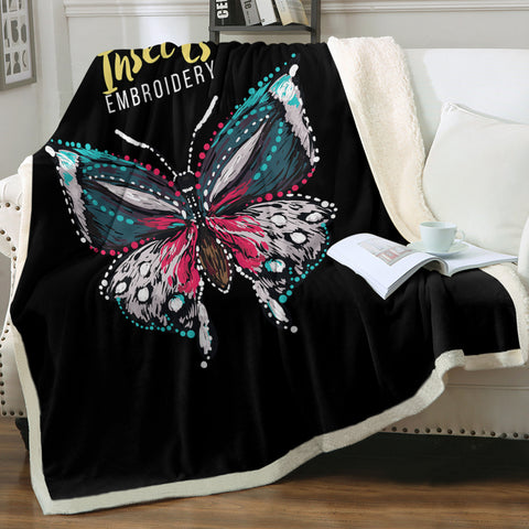 Image of Colorful Butterfly Embroidery Effect SWMT4583 Fleece Blanket
