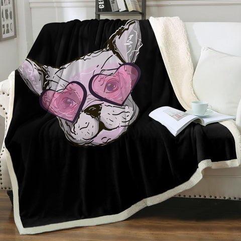 Image of Pink Heart Sunglasses Pug SWMT4588 Fleece Blanket