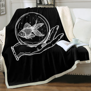 Hand Holding Fish SWMT4589 Fleece Blanket