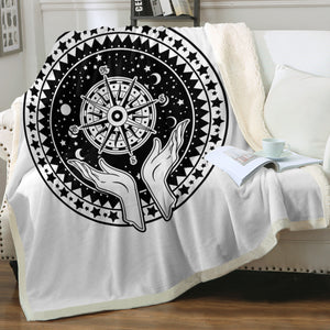 B&W Raising Hands Sign Compass SWMT4596 Fleece Blanket