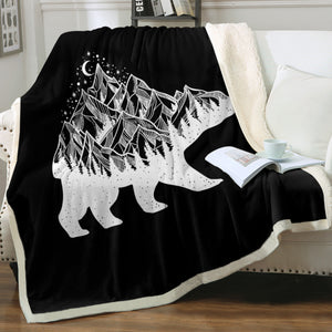 B&W Night Mountain On The Bear Sketch SWMT4600 Fleece Blanket