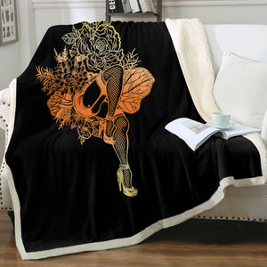 Gradient Yellow & Orange Lady In The Flowers SWMT4602 Fleece Blanket