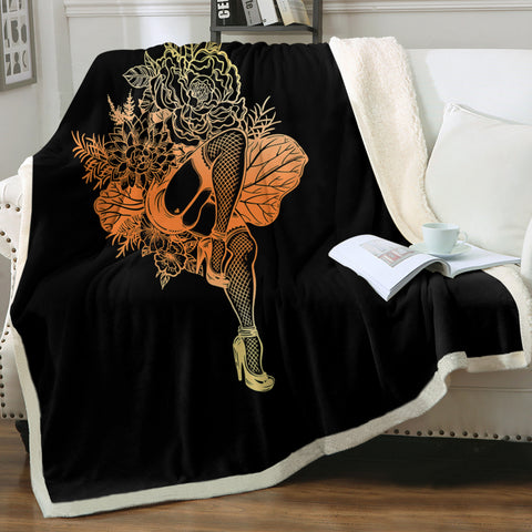 Image of Gradient Yellow & Orange Lady In The Flowers SWMT4602 Fleece Blanket