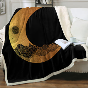 Golden Half Moon Landscape Illustration SWMT4637 Fleece Blanket